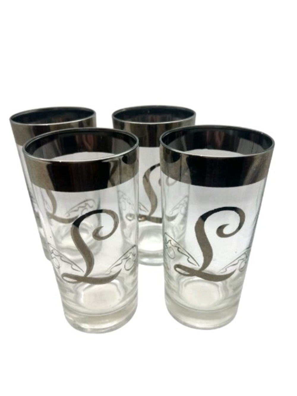 Vintage Silver-Trim Highball Glasses - Set of 4